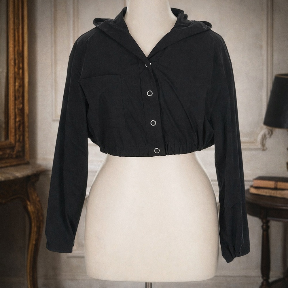 Heroine Sport Black Cropped Jacket XL Hooded Athleisure Boxing Utility